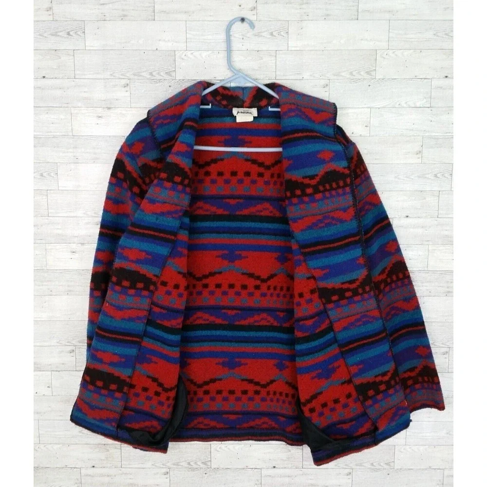 Vintage 80s‎ Jo Hardin Red Blue Southwestern Western Aztec Jacket Coat Size 8